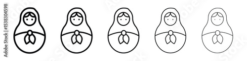 Nesting dolls icons in black stroke designs on white background