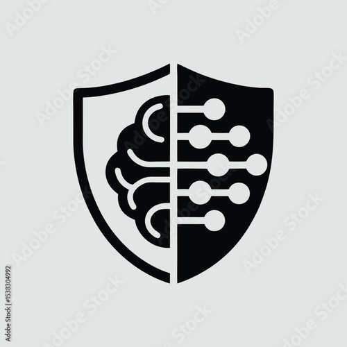 Futuristic shield protecting brain with digital connection lines vector illustration