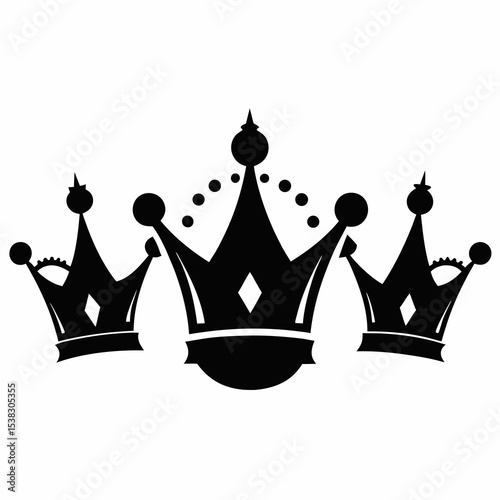 Three crowns of different styles in black silhouette on white background