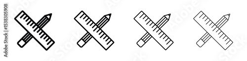 Pencil and ruler icons in black stroke designs on white background