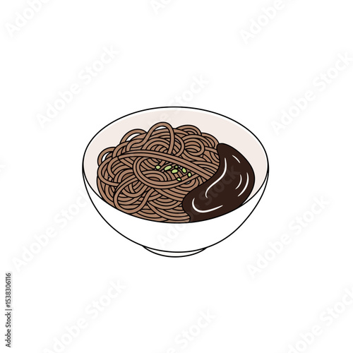 Minimalist Illustration of Noodles with Sauce in a Bowl