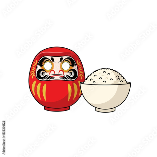 Daruma Doll and Rice Bowl: Japanese Tradition