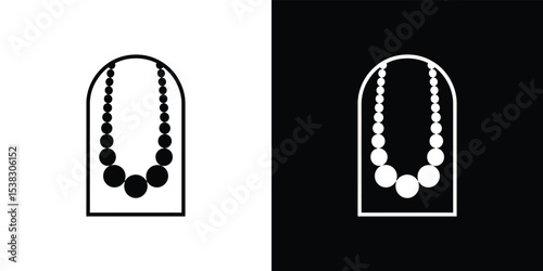 Minimalist Necklace Icon in Black and White, Featuring Circular Beads of Graduated Size