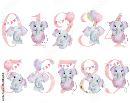 Wallpaper Mural Watercolor baby numbers. Torontodigital.ca