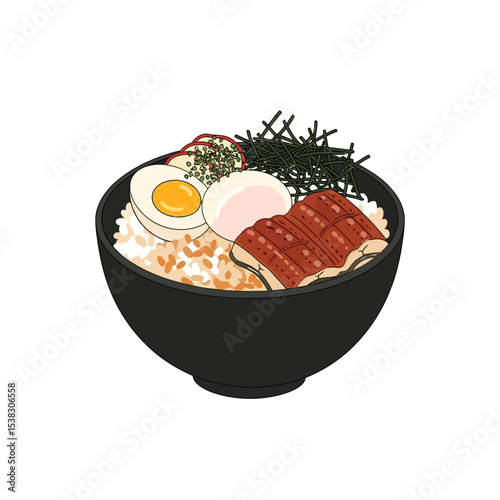Unagi Donburi Illustration: Japanese Eel Rice Bowl