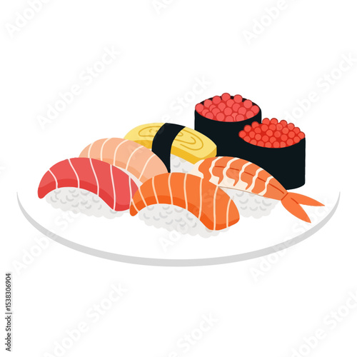 Sushi Plate: Fresh Nigiri and Maki Vector Illustration