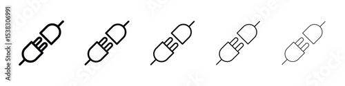 Plug connection icons in black stroke designs on white background
