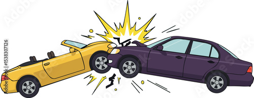 Two Cars Colliding Frontally in Vehicle Crash Accident Illustration Vector 