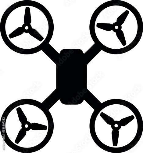 Quadcopter Drone icon vector black silhouette print design