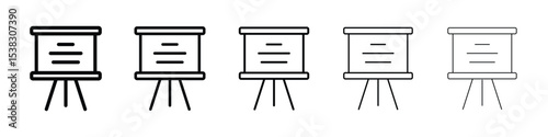 Presentation icons in black stroke designs on white background