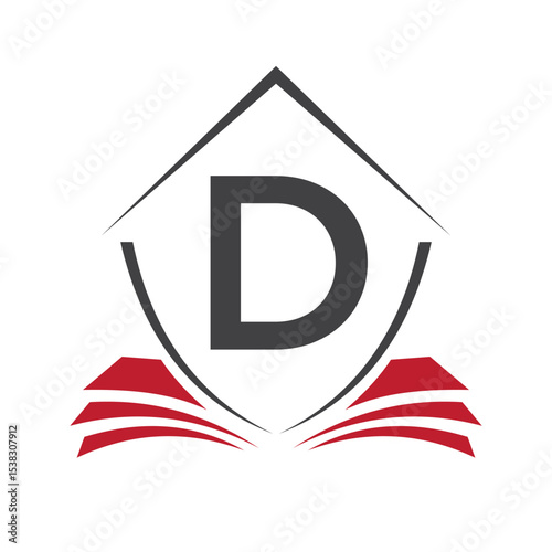 Education Logo On Letter D Concept With Book Symbol Vector Template