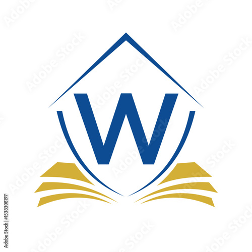 Education Logo On Letter W Concept With Book Symbol Vector Template