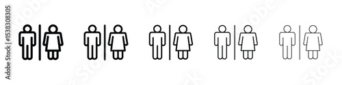 Restroom icons in black stroke designs on white background