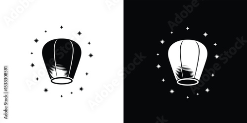 Sky Lantern Illustration in Black and White with Starry Decoration Design