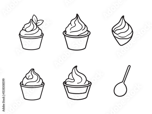 Minimalist Pistachio Gelato Vector Line Drawing 