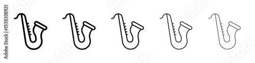 Saxophone icons in black stroke designs on white background