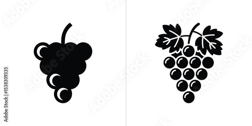 Two Black and White Grape Bunch Icons Illustrating Simple Versus Detailed Design Aesthetics