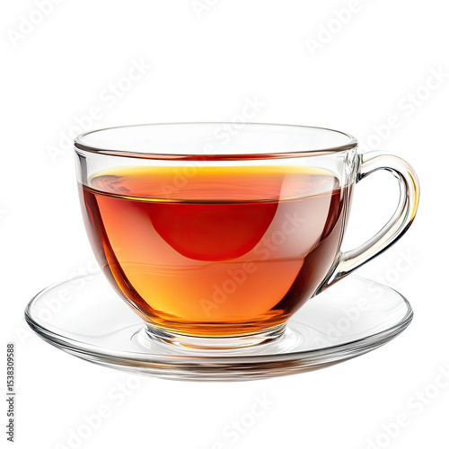 Transparent cup of tea on saucer