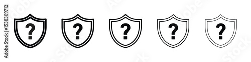 Shield interrogation icons in black stroke designs on white background