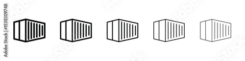 Shipping Container icons in black stroke designs on white background