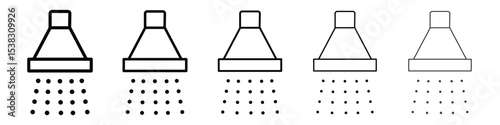 Shower down icons in black stroke designs on white background