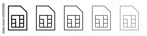 Sim card icons in black stroke designs on white background