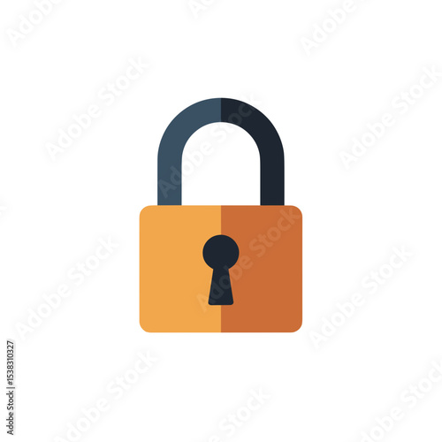 Padlock icon, flat design in orange, for secure website symbol with space for copy