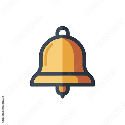 Notification bell icon, flat design, in yellow and blue, used for reminders
