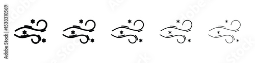 Snow blowing icons in black stroke designs on white background