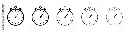 Stopwatch icons in black stroke designs on white background