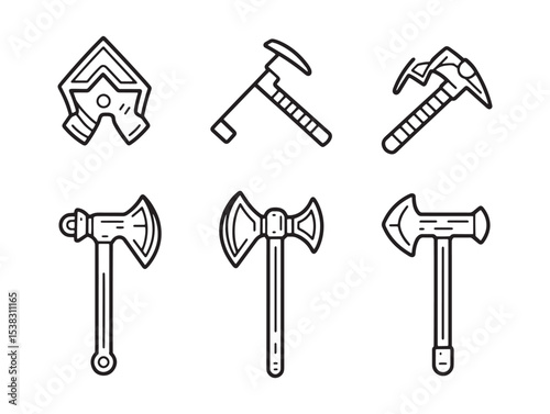 Minimalist woodcutter axe outline for forest lumber design 