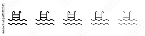 Swimming pool icons in black stroke designs on white background