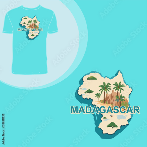 Abstract Illustration of Holiday in Madagascar. Ready to print t-shirt design.	