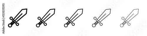 Sword icons in black stroke designs on white background