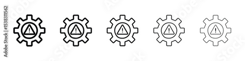 Technical warning icons in black stroke designs on white background