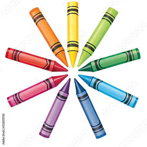 Vibrant Crayon Sunburst: Colorful Art Supplies, Education Resource, Kids Drawing, Back to School