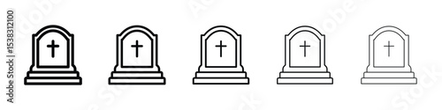 Tombstone icons in black stroke designs on white background