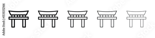 Torii gate icons in black stroke designs on white background