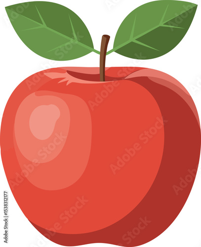 Red apple with green leaves vector illustration in simple style fresh fruit image 