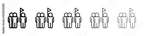 Tour guide people icons in black stroke designs on white background