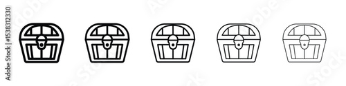 Treasure chest icons in black stroke designs on white background