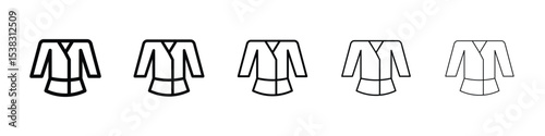 Uniform martial art icons in black stroke designs on white background