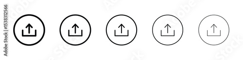 Upload icons in black stroke designs on white background