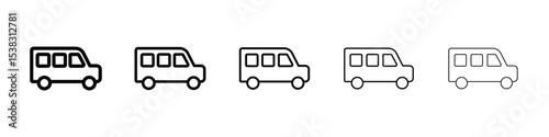 Van icons in black stroke designs on white background