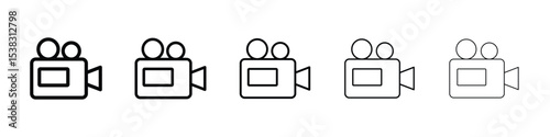 Video camera icons in black stroke designs on white background