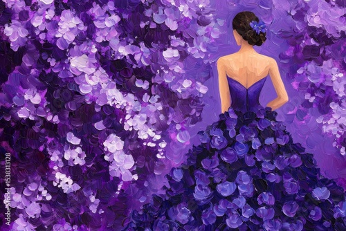 Lavender doll, slender floral design, rich purple hues, watercolor style
