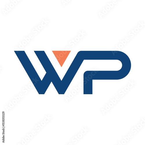 The image shows a flat monogram logo design of an initial letter WP in blue and orange color that looks clean and modern on a white background