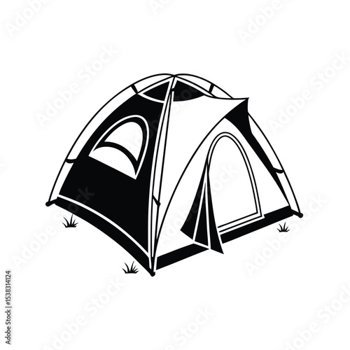 Camping Adventure A Black and White Illustration of a Tent