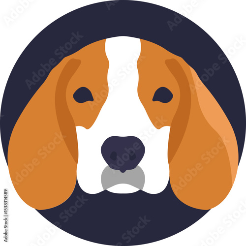 Icon of a Beagle dog with a short snout and tricolor coat, symbolizing a loyal and energetic breed.