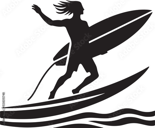 Silhouette of a Male Surfer Riding a Wave